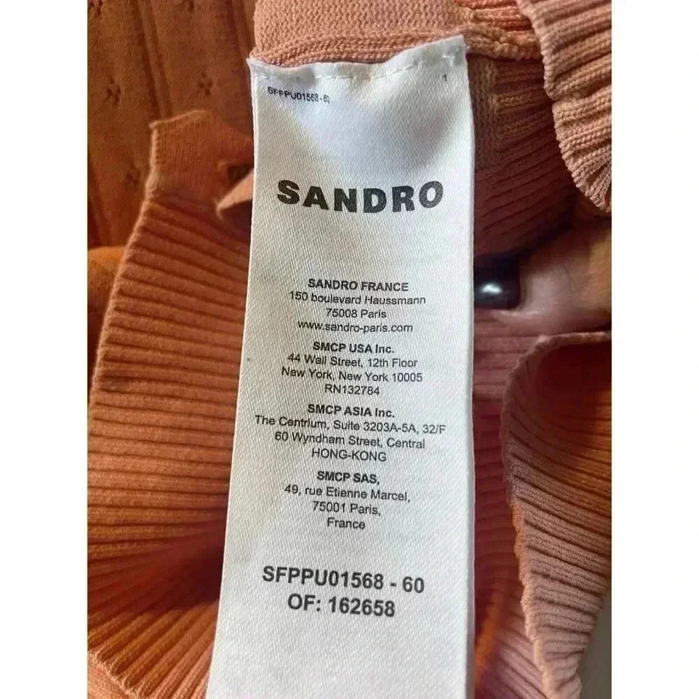 Sandro Passiflore Pointelle Short Sleeve Cardigan Salmon/Pink Size xs/s/1 - Picture 12 of 15